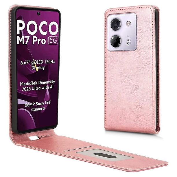 For Xiaomi Poco M7 Pro 5G Redmi Note 14 5G Case with Card Slot Magnetic Vertical Flip Leather Phone