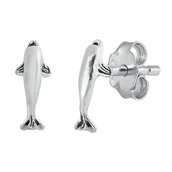 Sterling Silver High Polished Dolphin Swim Ocean Beach Oxidized Earrings 925 Jewelry Female Unisex