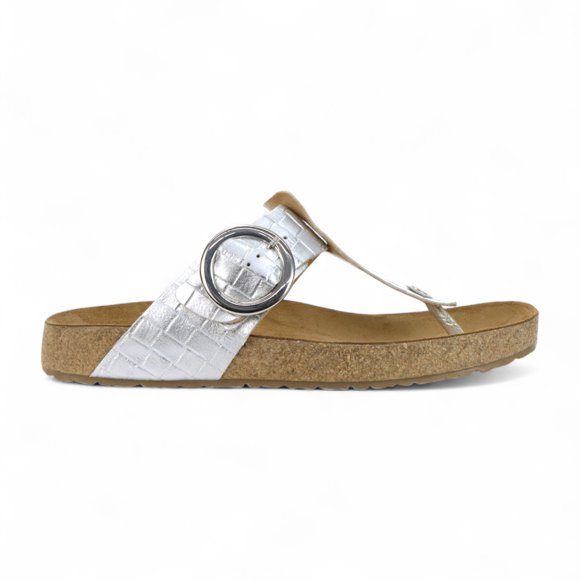 Haflinger Unisex Round Buckle Corrina Silver Leather Sandals 819075.ARGENTO<span> - </span>42