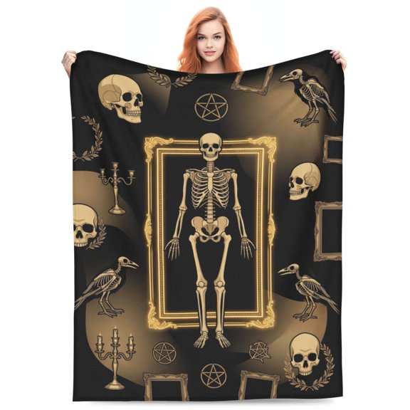 Gothic Skull Blanket, Witchy Skeleton Vintage Design Flannel Throw Blanket, Soft Lightweight Cozy Blanket for Sofa, Couch, Bed, Halloween Home Decor Gift 50x40