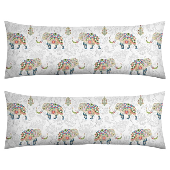 Elephant Boho Body Pillow Cover 20x54 - Bohemian Mandala Floral Ethnic Print Vintage Pattern Retro Tribe Soft Long Pillow Case with Invisible Zipper