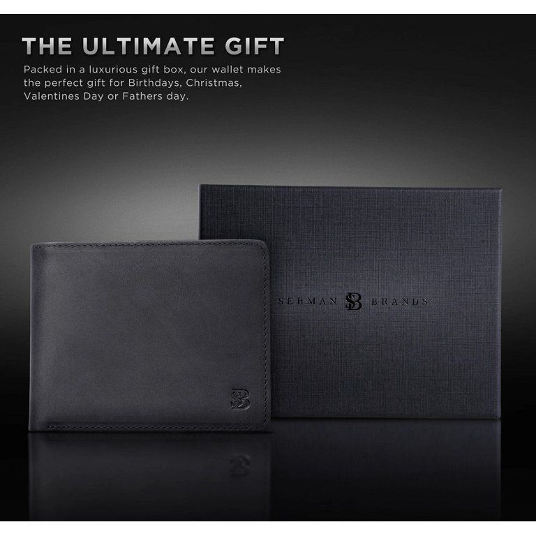 Serman Brands Full Grain Leather RFID Bifold Wallet, Black photo 3