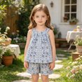 thumbnail image 2 of KPOPLK 1T 2T 3T 4T 5T Infant​ Toddler Baby Girl Floral Outfit Sleeveless Waffle Cami Tank Ruffle Tops Wide Pants Summer Clothes(18-24 Months,Blue), 2 of 6