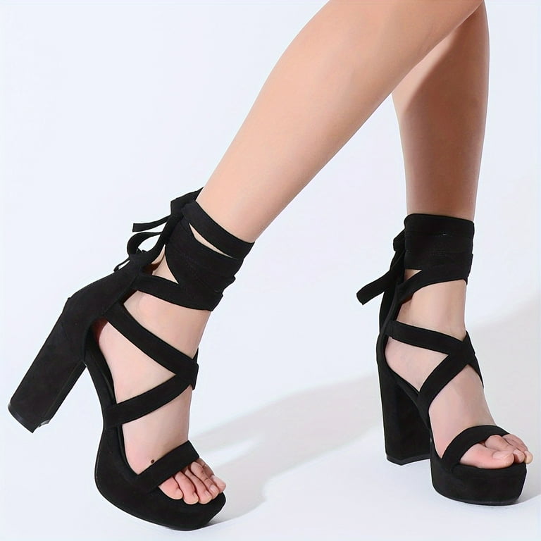 CKLXNGT Lace Up Heels For Women Platform Heels High Heeled Sandals Open Toe Dressy Sandals Walmart
