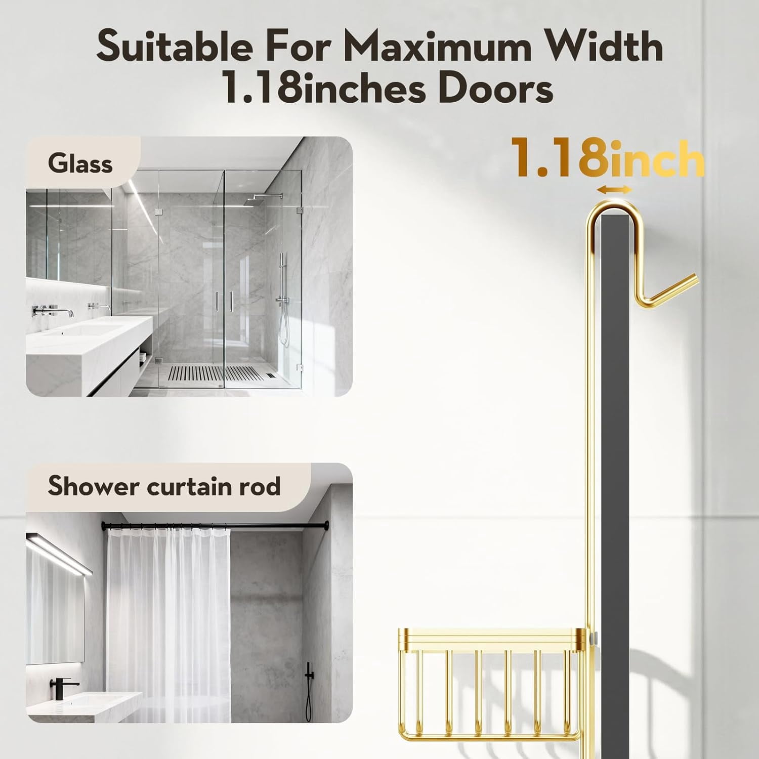 Over the Door Shower Caddy Hanging With Double Soap Holder Never Rust Hanging Shower Caddy With 4 Hooks Hanging Bathroom Organizer No Drilling Shelves for Bathroom Storage Gold