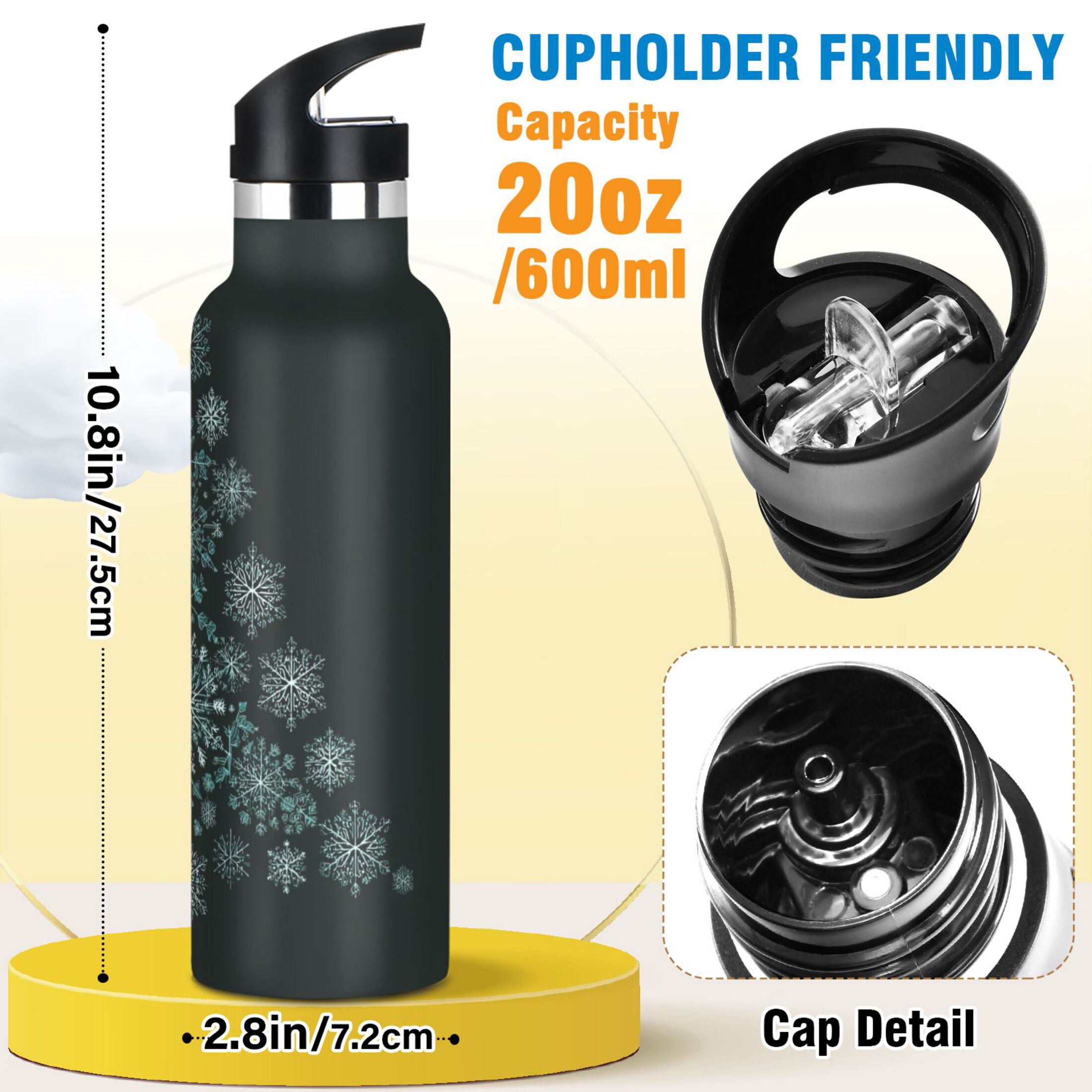 600ML Stainless Steel Insulated Cup Sports Water Bottle Portable Thermos Cup Water Glasses Insulated Tumblers Convenient and Durable Christmas Tree Cute