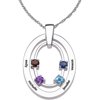 Personalized Mother's Sterling Silver Birthstone and Name Oval Pendant, 20"