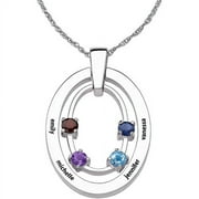 Personalized Mother's Sterling Silver Birthstone and Name Oval Pendant, 20"