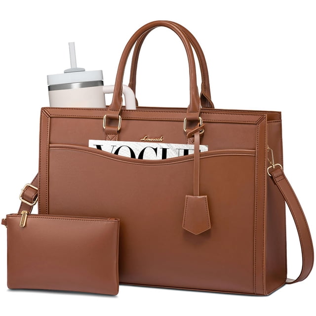 Bolsa de mano para portátil LOVEVOOK, piel, trabajo de oficina, 15.6 pulgadas, marrón