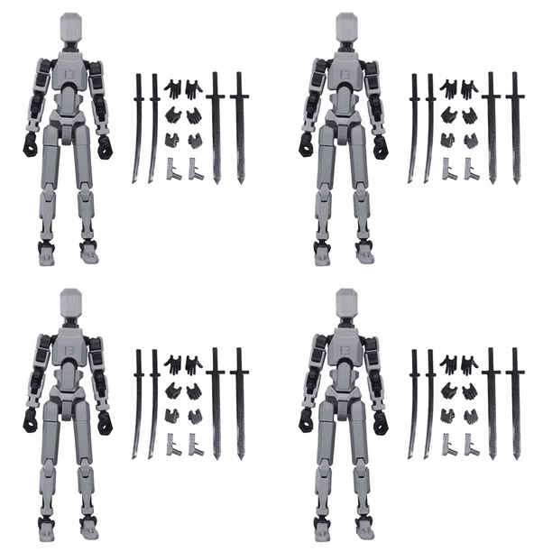 1 Juego de maniquí 3D de Robot multiarticulado móvil 13 figura de acción ( ) negro gris