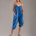 thumbnail image 2 of QATAINLAV Womens Linen Capri Jumpsuits Spaghetti Straps V Neck Cinch Bottom Rompers Casual Loose Fit Onesie Pant Cropped Overalls with Pockets Blue XXL Ofertas Relampago de Hoy, 2 of 7