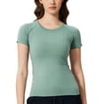thumbnail image 5 of DPTALR Women's Short Sleeve Round Neck Sports T-Shirt Running Fitness Top Slim Breathable Yoga Top,Green,Size 4, 5 of 9