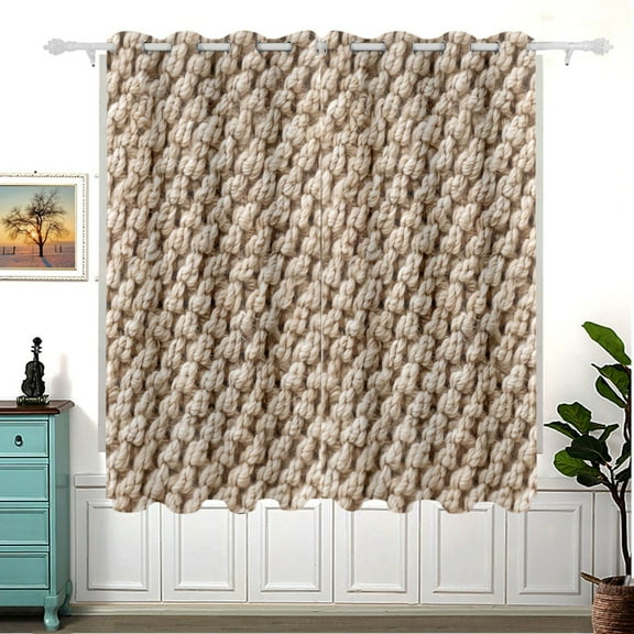 Wool Knitting Pattern Blackout Curtains for Bedroom 63x55 in 2 Panels Drapes Thermal Insulated Grommet for Living Room Indoor Windows