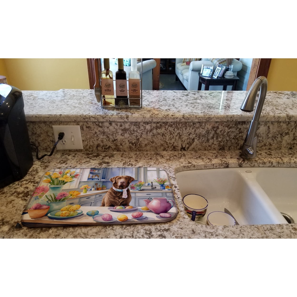 Decorating Easter Chesapeake Bay Retriever Dish Drying Mat 14 in x 21 in