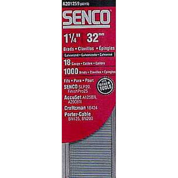 Senco A201259 1-1/4" 18 Ga Straight Galvanized Strip Brad Nails 1000/Box
