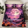 thumbnail image 2 of jejeloiu Spooky Pumpkin Lantern Queen Sheet Sets,Halloween Theme Bat Flat Sheet,Rustic Farmhouse Cabin Queen Fitted Sheet,Microfiber Room Decorative,4 Pieces, 2 of 7