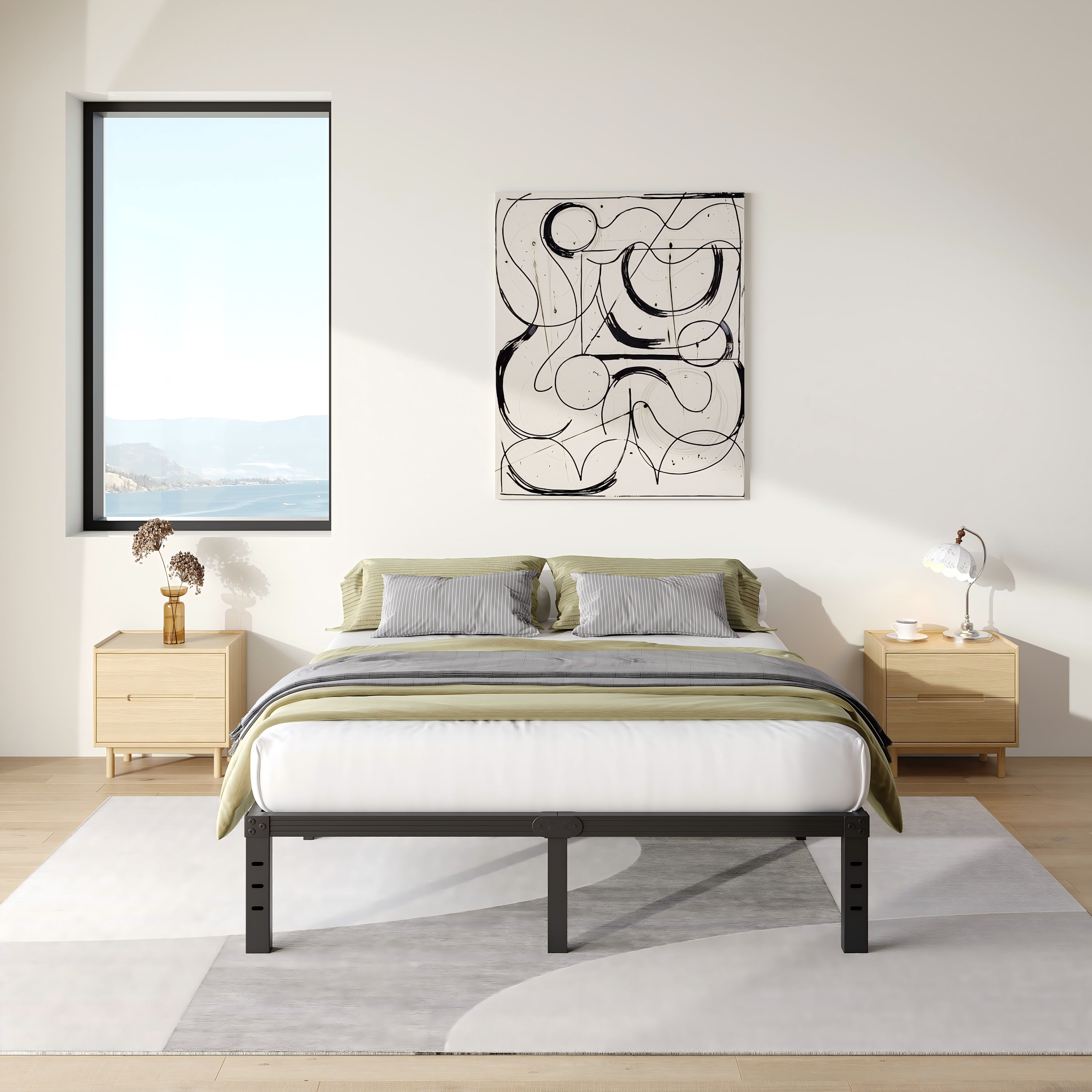 COMASACH 14 inch Queen Bed Frame, Easy Assembly, No Box Spring Needed, Heavy Duty Metal Platform Queen Size, Noise Free, Black