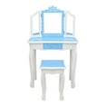 thumbnail image 3 of iRerts Kids Makeup Vanity Set, Wooden Kids Vanity Set with Tri-Folding Mirror and Stool, Girls Vanity Makeup Dressing Table with Drawer, Kids Bedroom Furniture Kids Vanity Table and Chair Set, Blue, 3 of 11