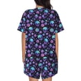 thumbnail image 6 of Susaid purple Skull flower Print Women's Pajama Set, Button-Up Sleepwear with Elastic Waist Shorts, Perfect for Lounging, Yoga, Beach, and Casual Wear-Large, 6 of 7