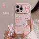 thumbnail image 2 of Cute rabbit pink 3D keychain ins bunny flower tulips ins leather shell for iphone 11 13 promax 12 14 15 pro max plus phone case, 2 of 5