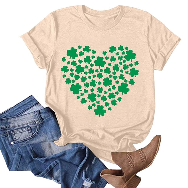 T-shirts de la Saint-Patrick pour Femmes Mode Saint-Patrick Imprimé Col Rond Manches Courtes T-Shirt Décontracté Haut T-Shirt de la Saint-Patrick