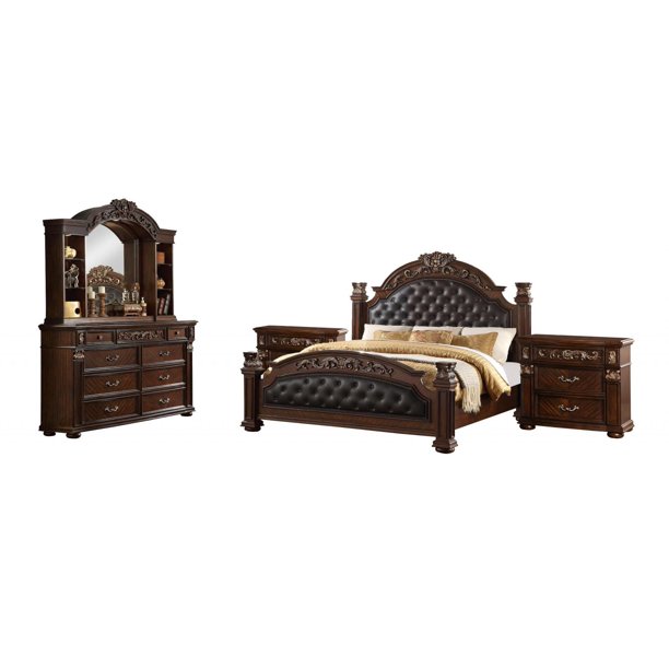 Cherry Finish Wood Queen Bedroom Set 5pcs Traditional Cosmos Furniture Aspen Walmart Com Walmart Com
