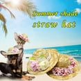 thumbnail image 5 of Dog Straw Hats with Floral-Pet Sombrero Adjustable Hawaii Garden Sun Bucket Cap for Small Dogs Puppy Cats, 5 of 5
