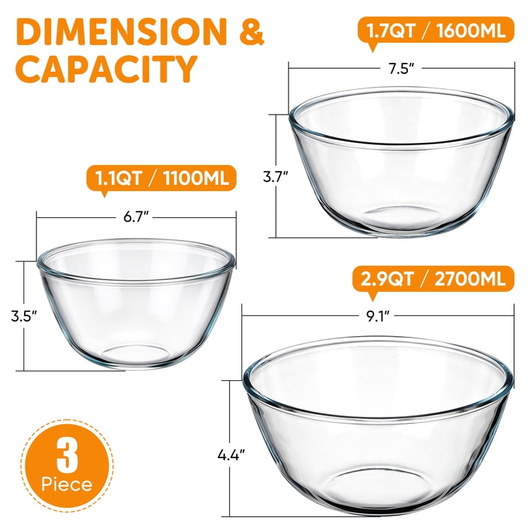 Vesteel 3-Piece Glass Mixing Bowl Set, Clear photo 7