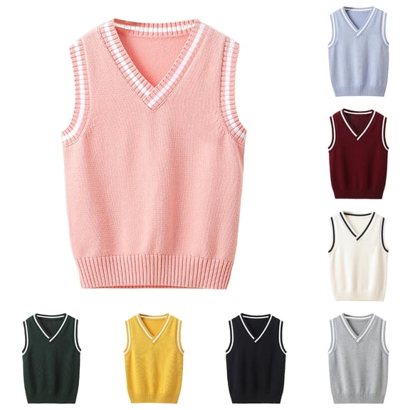 Ulitacool Sweater Vest For Girls Crewneck Cartoon Pattern Tops Sleeveless Outwear Leisure Wear 7-8 Years Pink