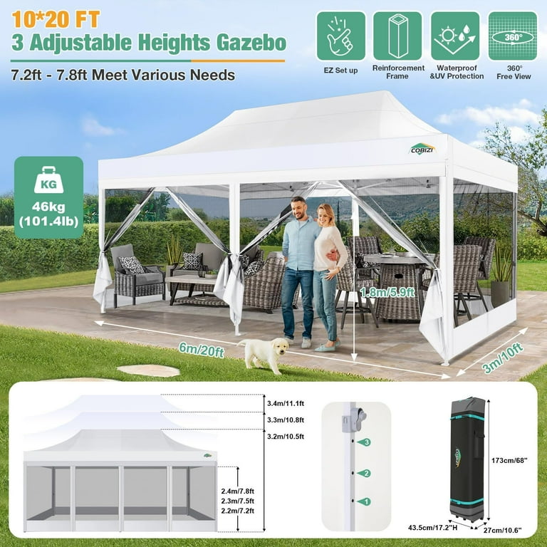 Cobizi 10x20 Pop Up Canopy Tent Heavy Duty with Sidewalls Outdoor Commercial Canopy with Awning Waterproof 45 SF Extended Awning Vendor Tent for