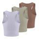 thumbnail image 3 of Conjunto de 3 camisetas sin mangas para mujer: camisetas de entrenamiento sin costuras con ribetes, camisetas cortas sin mangas, ropa informal/de playa/de deporte, 3 of 3