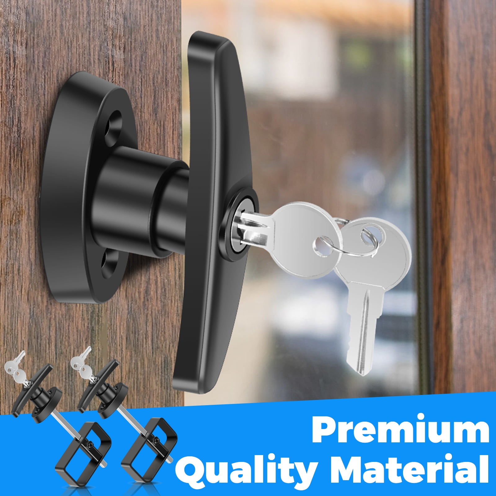 2Pcs Shed Door Latch T Handle Lock Kit with 4 Keys and 4 Screws 5-1/2inch Stem Shed Door Handle Lock Zinc Alloy Shed Door Hardware Easy to Install for Shed Gate Barn Playhouse