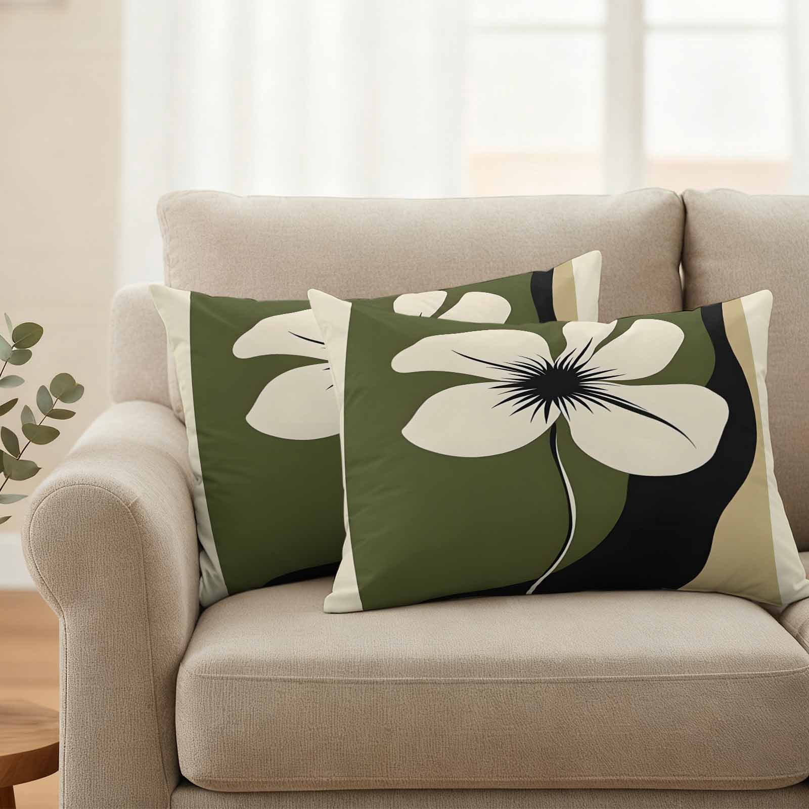 Green Floral Spring Outdoor Waterproof Pillow Covers, Modern Abstract Blooms Botanical Decorative Rectangle Throw Pillowcase Sofa Cushion Sham for Patio/Couch/Chair, 20"x12" 2 Pack