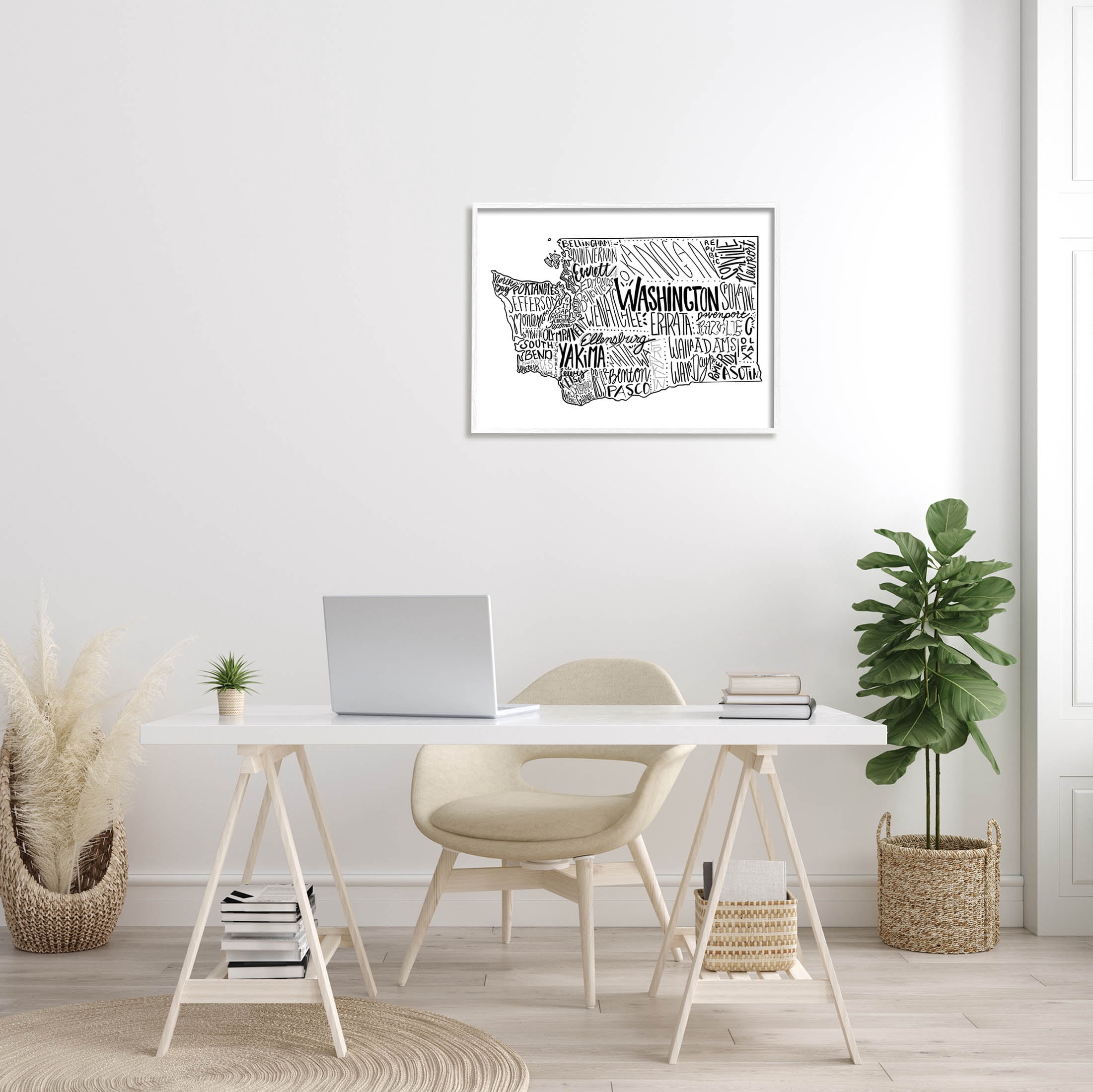 Stupell Industries Washington State Cities Text Graphic Art White Framed Art Print Wall Art, Design by The Saturday Evening Post