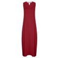thumbnail image 4 of Usmixi Summer Dresses for Women Casual Pocket Plus Size Swing Tunic Tank Maxi Sundress 2023 Sleeveless V-Neck Solid Long Formal Dress Wine XL, 4 of 5