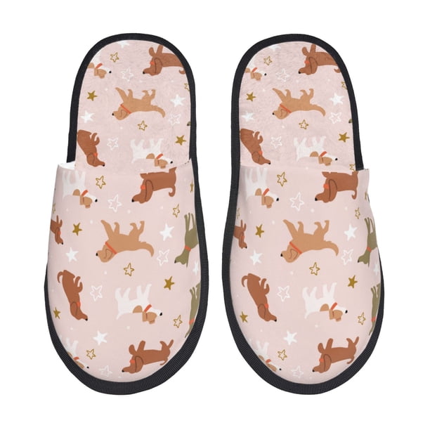 Balery Star Cute Dog Pantuflas de Casa de Felpa Silenciosas con Diseño Estampado, Zapatillas Cómodas Antideslizantes de Algodón para Interior-Large