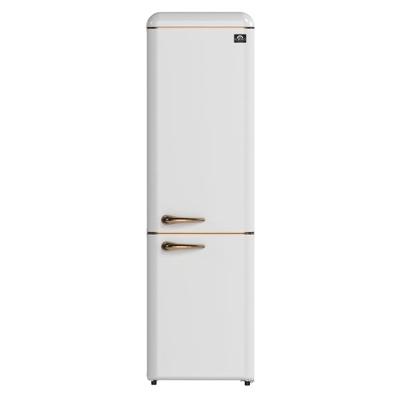 Forno Storico 22-Inch Retro bottom freezer Fridge in White, 9 cu.ft, copper-tone handle