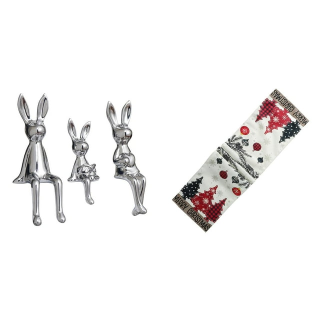 Escultura de figura familiar de conejo de invierno, adorno de centro de mesa para armario, estantería, decoración con de mesa navideño de tempo