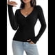 thumbnail image 3 of Camisa de Larga para Mujer, Cuello en V, Botones, Punto Acanalado, Corte Entallado, Informal, Básica, para y Otoño Negro L, 3 of 9