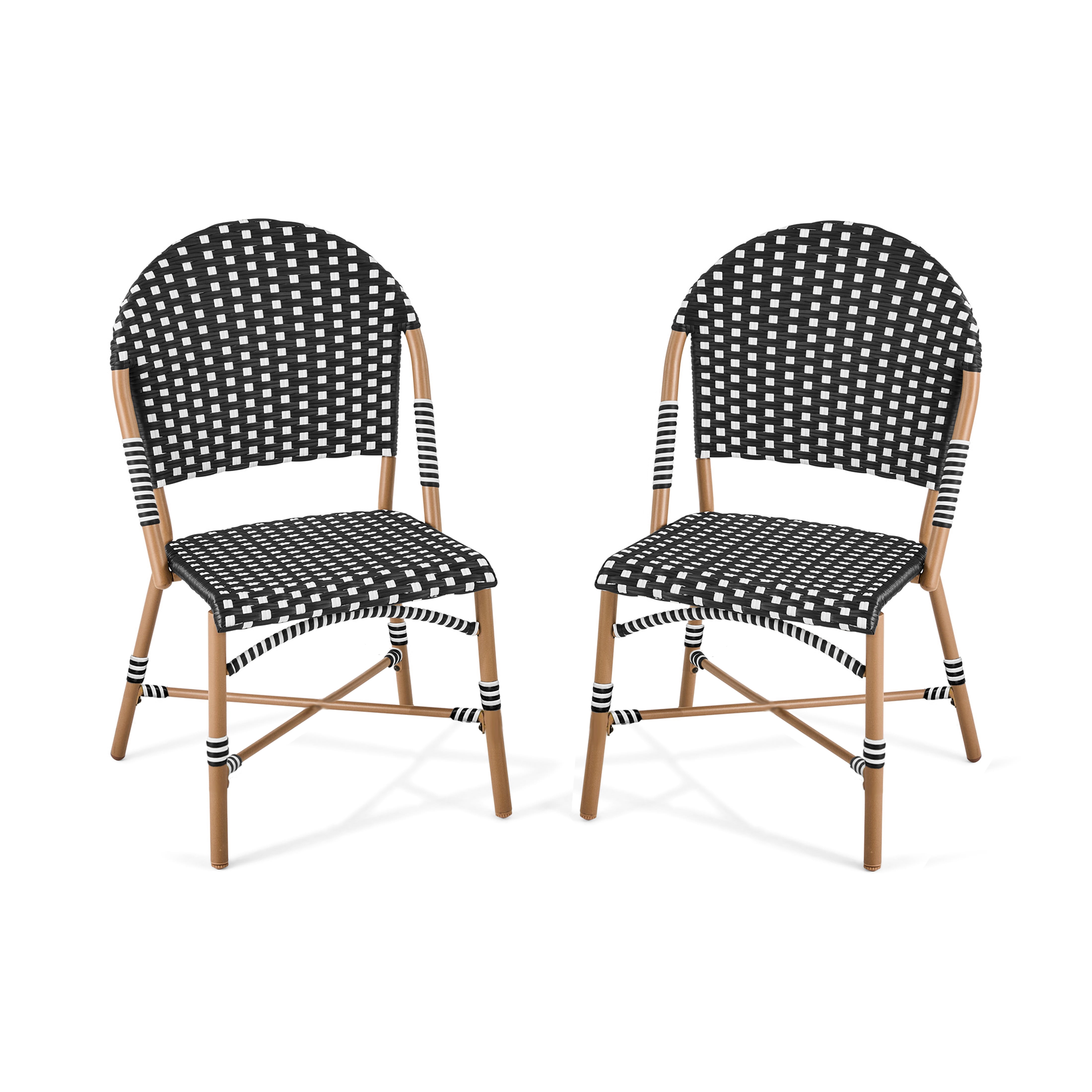 Better Homes & Gardens Lilah 2-Piece Wicker Outdoor Parisian Bistro Chairs, Black & White