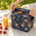 thumbnail image 5 of Insulated Lunch Bag, Lunch Tote Bag, Insulated Tote Bag, Durable Polyester Lunch Box Bag, Dark Blue Vintage Rose Print, Two Side External Storage Pockets, 10X10X5.5 Inch Reusable, 5 of 7