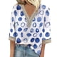 thumbnail image 1 of camisa de mujer blusa camisas sueltas casuales manga 3/4 adornos de encaje estampado cuello en v tops estampados camisetas camiseta azul real / xl, 1 of 3