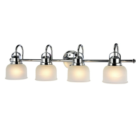 RADIANCE Goods Industrial-Style 4 Light Chrome Finish Bath Vanity Wall Fixture White Frosted Prismatic Glass 34" Wide