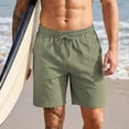 thumbnail image 6 of Hsovts Mens Linen Shorts Casual 5"/ 7" Cotton Elastic Waist Drawstring Lightweight Summer Vacation Beach Shorts with Pockets Army Green 2XL, 6 of 9