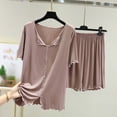 thumbnail image 2 of Bibifish Women Two Piece Sets Ruffled V Neck Short Sleeve Tops Ruffle Shorts Soft Cozy Home Sleepwear Lightweight Loungewear, 2 of 3