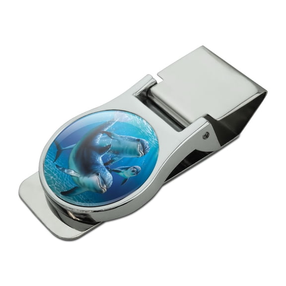 Dolphin Pals Ocean Diving Satin Chrome Plated Metal Money Clip