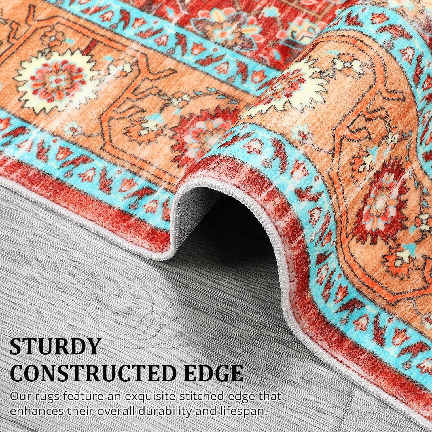 Tzou Persian Washable Rugs 6x9ft for Living Room(Red/Turquoise)