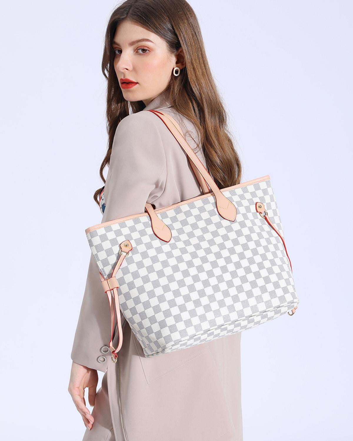 TWENTY FOUR Womens Handbags Checkered Tote Shoulder Bags Fashion Large ...