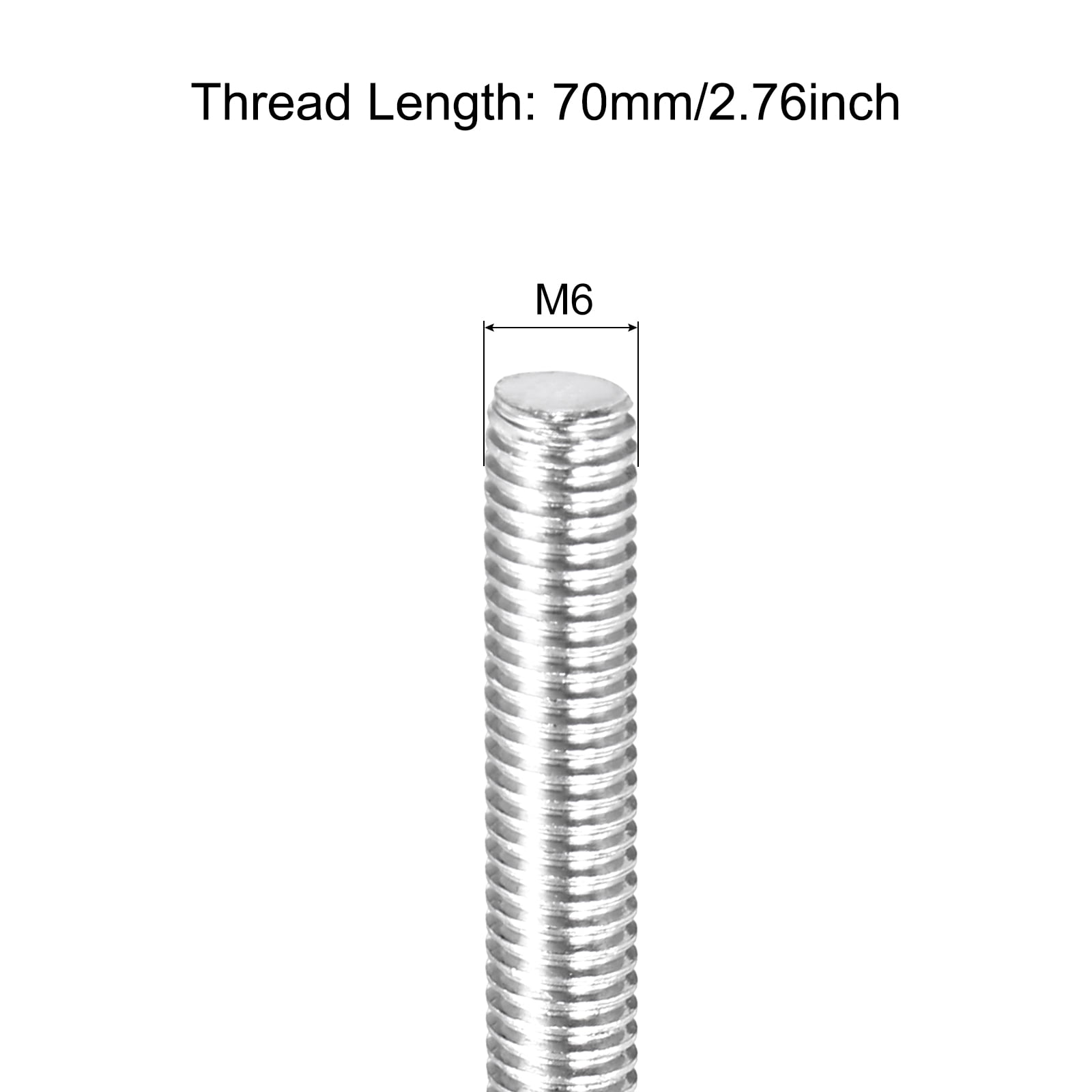 30Pack Fully Threaded Rod M6 x 70mm 1mm Thread Pitch 304 Stainless Steel Right Hand Threaded Rods Bar Studs