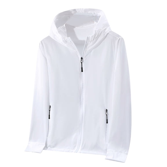 Fgnfyis Mens Jacket Summer Autumn Sunscreen Windproof Rainproof Outdoor Sports Casual Breathable Jacket Lightweight Unisex Coats for Men White XL